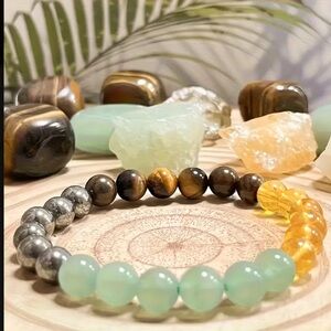 8mm Natural Tiger'S Eye, Green Aventurine, Pyrite, Citrine Stretch Bracelet
